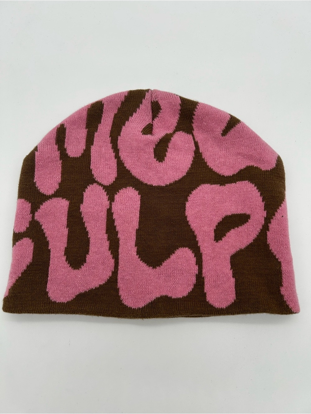 Kids Pink & Brown Graphic Knit Hat by Mea Culpa